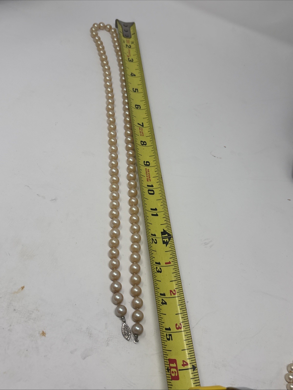 Vintage Art Deco Faux Pearl Necklace Sterling Filigree Fish Hook Clasp