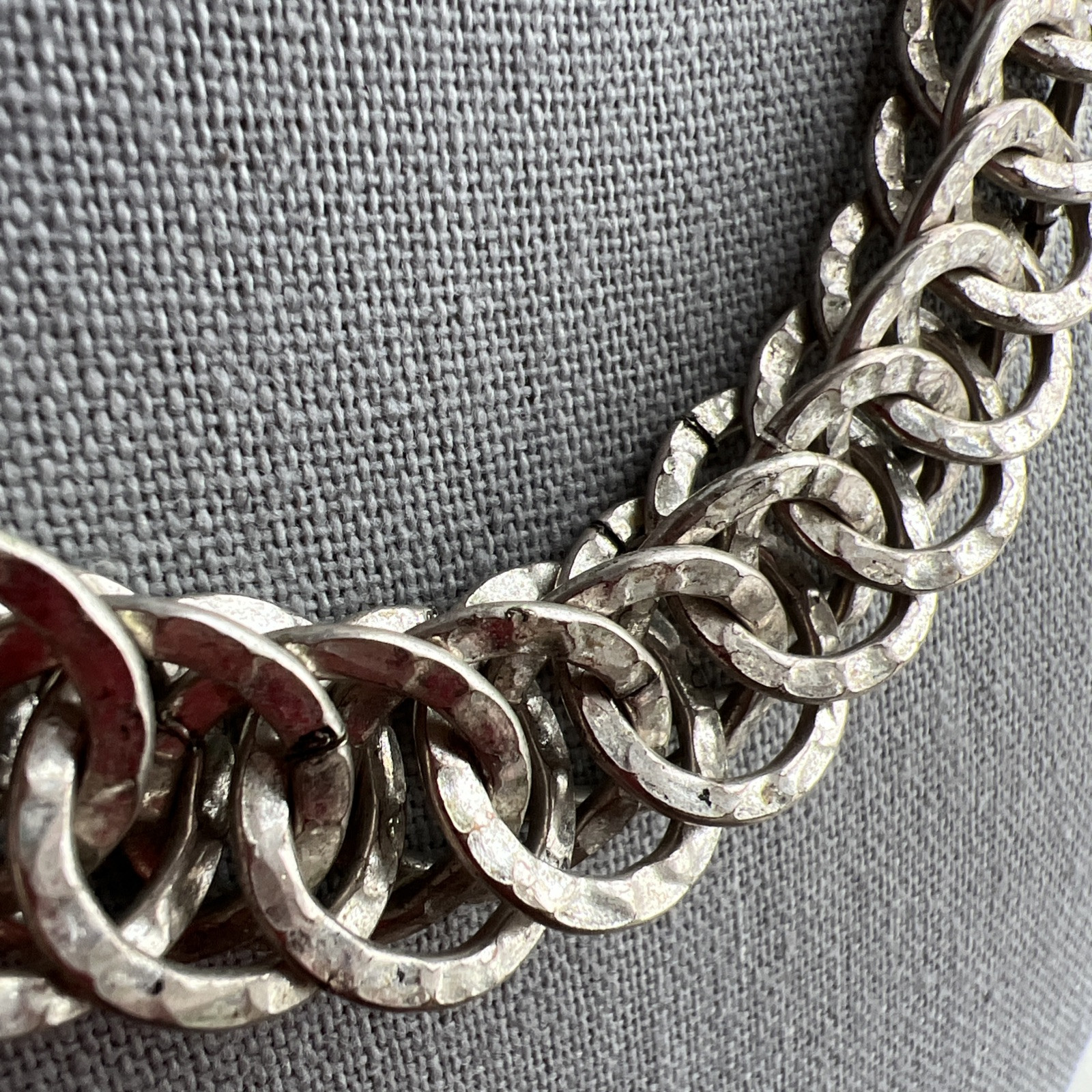 Vintage Double Link Silver Metal Necklace; Signed AV; Beautiful!