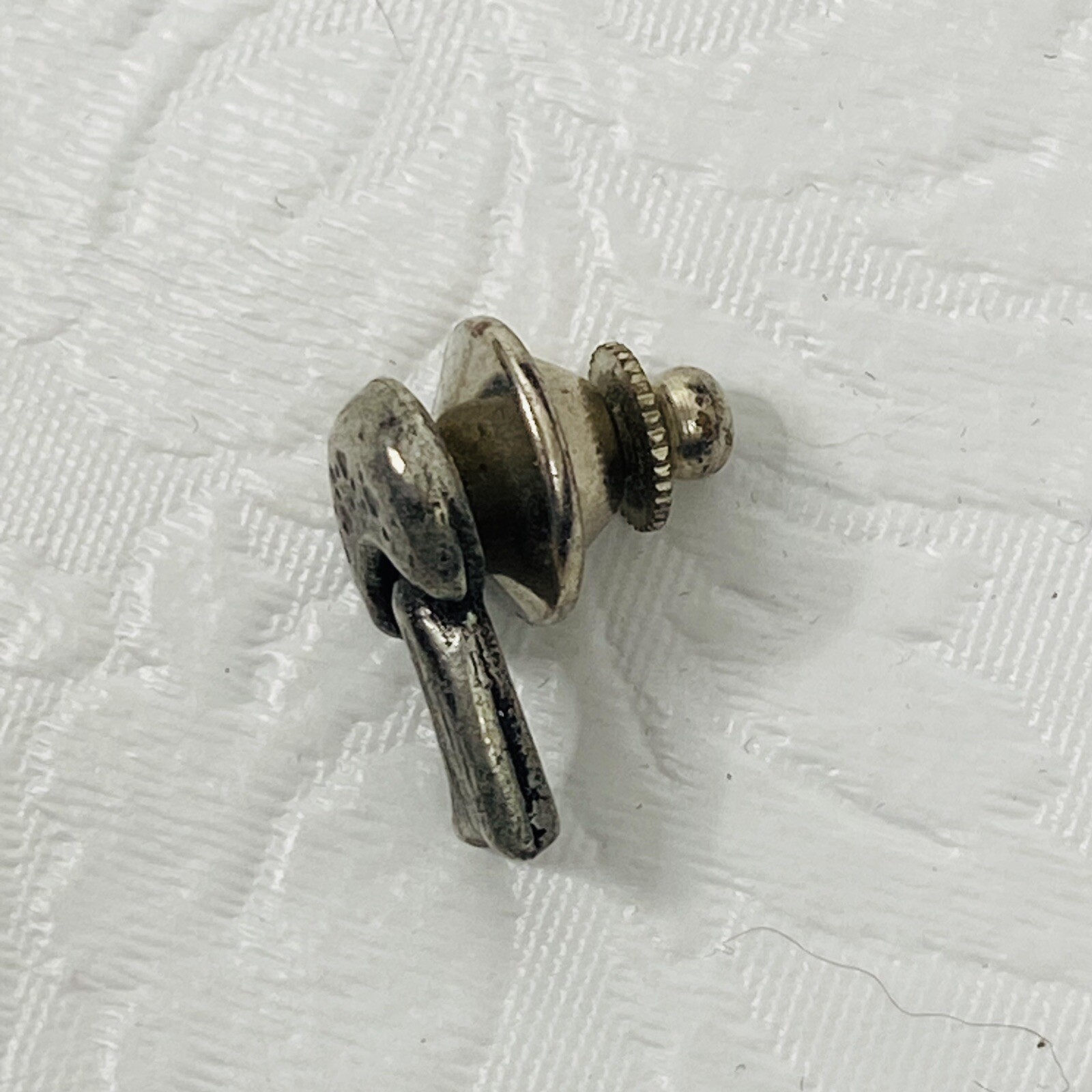 Metzke Pewter Mushroom Pin Tie Tack 1/2 Inch Signed Textured Silver Tone