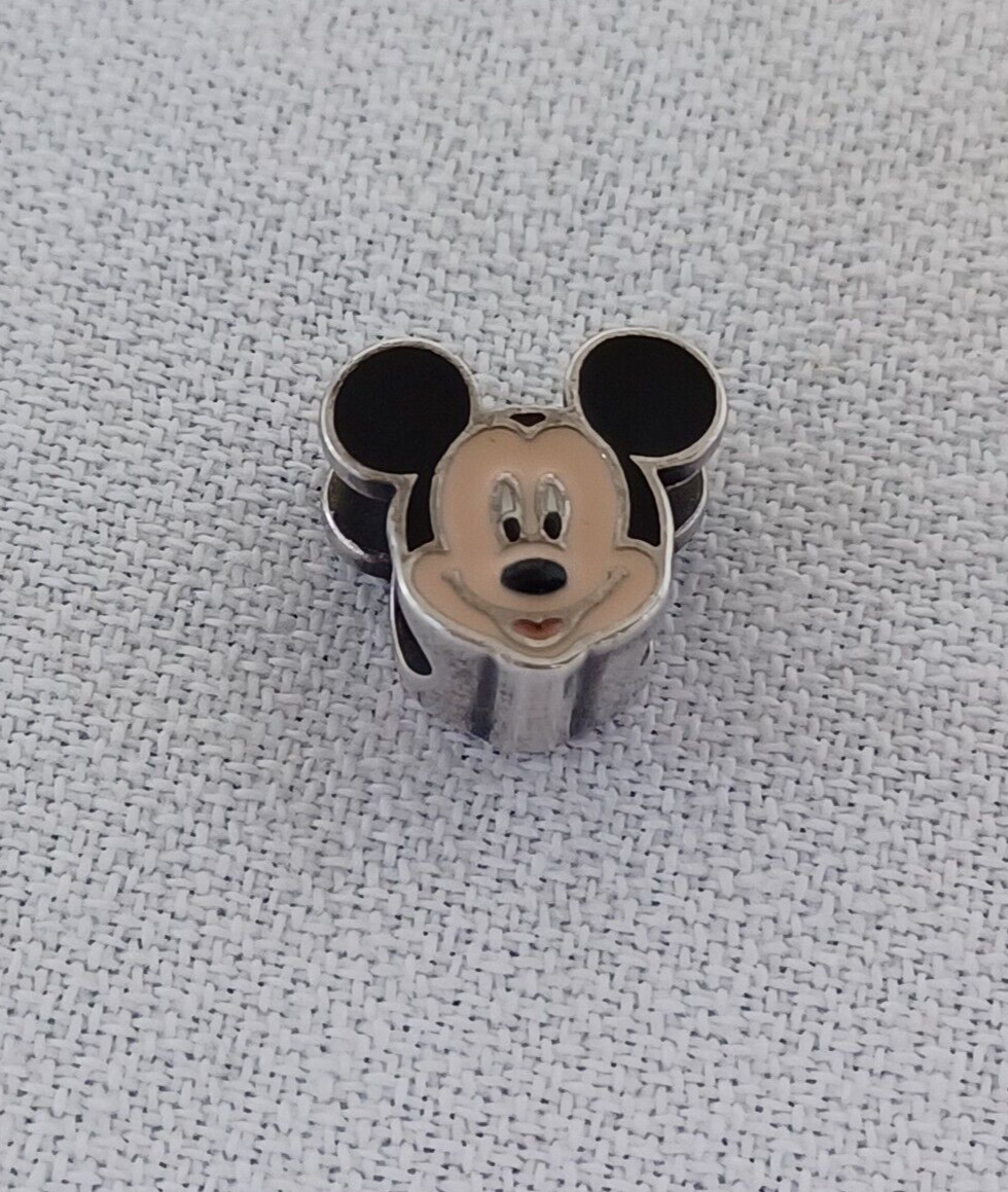 Vintage Sterling Enamel Disney Micky Mouse Pendant Charm Slider Bead Italy