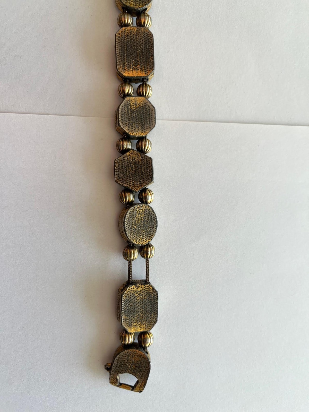 Vintage Goldette Victorian Revival Jeweled 8 Charm Slide Bracelet