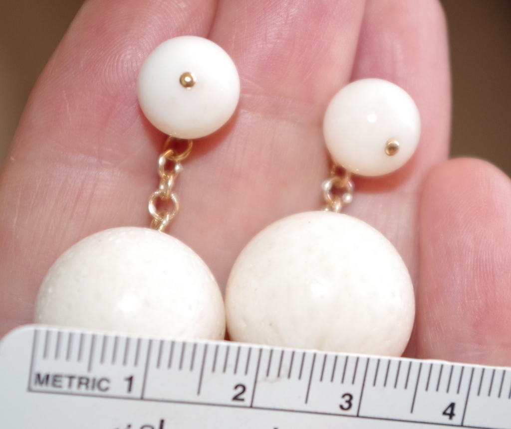 ANTIQUE 14K GF ANGEL SKIN CORAL BALL 17.5 MM CORAL JACKET DROP EARRINGS JACKETS
