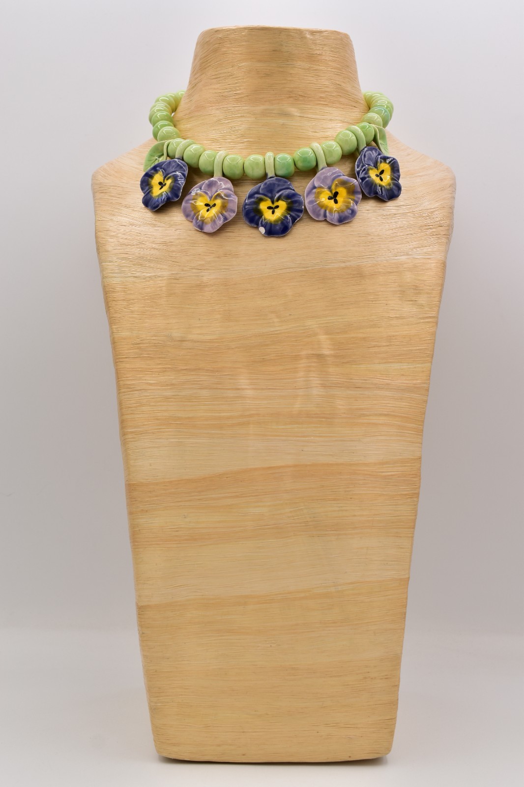Flying Colors Vintage Pansy Flower Necklace Ceramic Beaded Floral Collar Choker