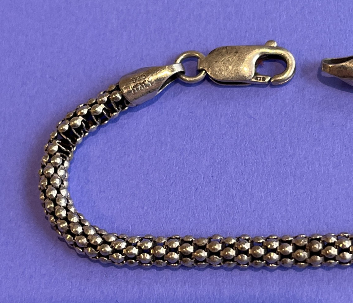 Karizia Italy KA 1772 Sterling Silver Popcorn Bracelet 6.6g Flaws Patina Read