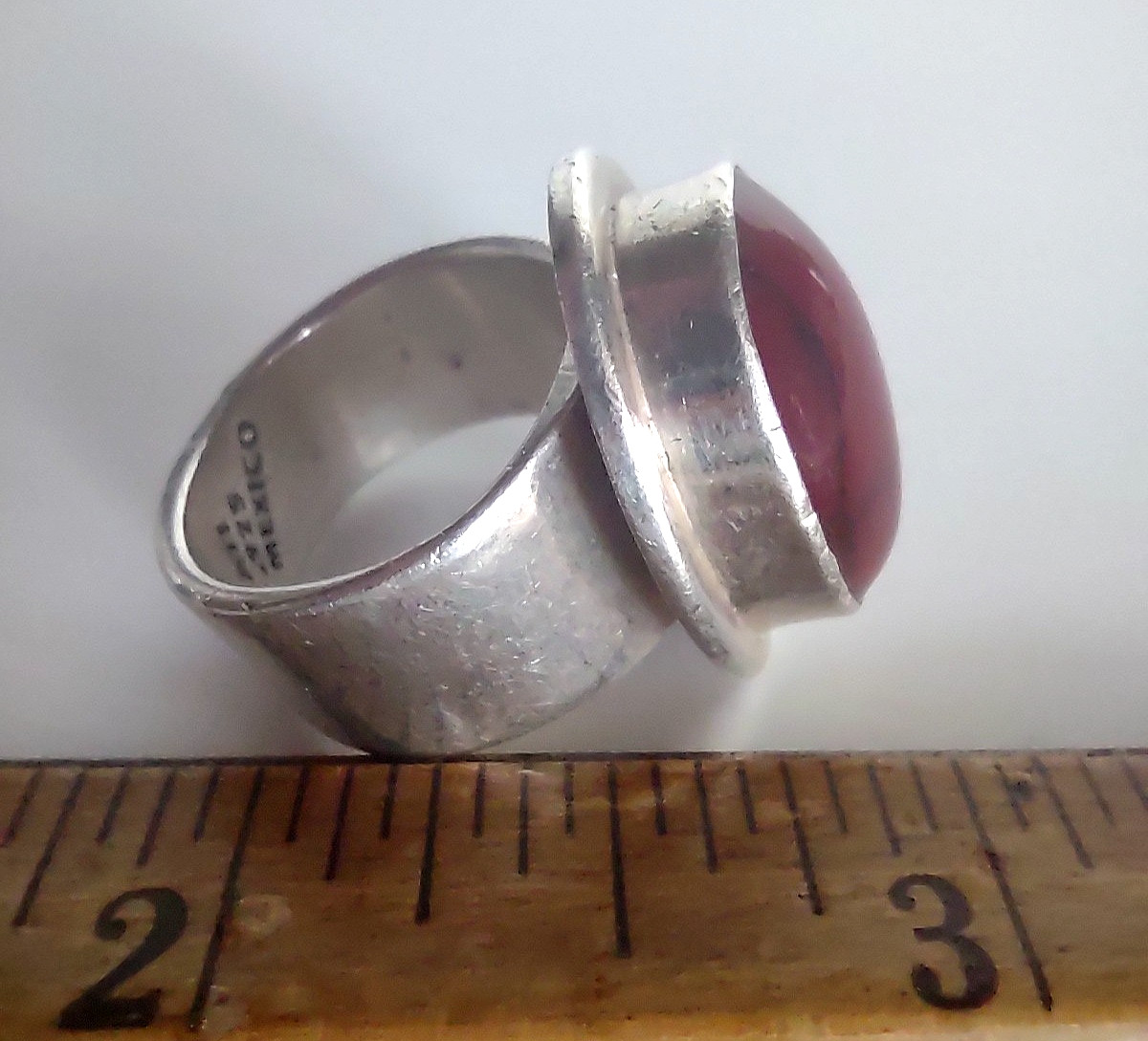 Signed ATI Mexico Sterling Silver 925 Red Jasper Modernist Ring Size 5.75/6