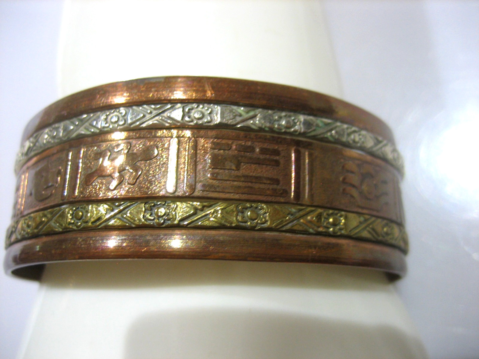 VINTAGE SOUTHWESTERN COPPER BRASS SILVER WIDE CUFF BRACELET