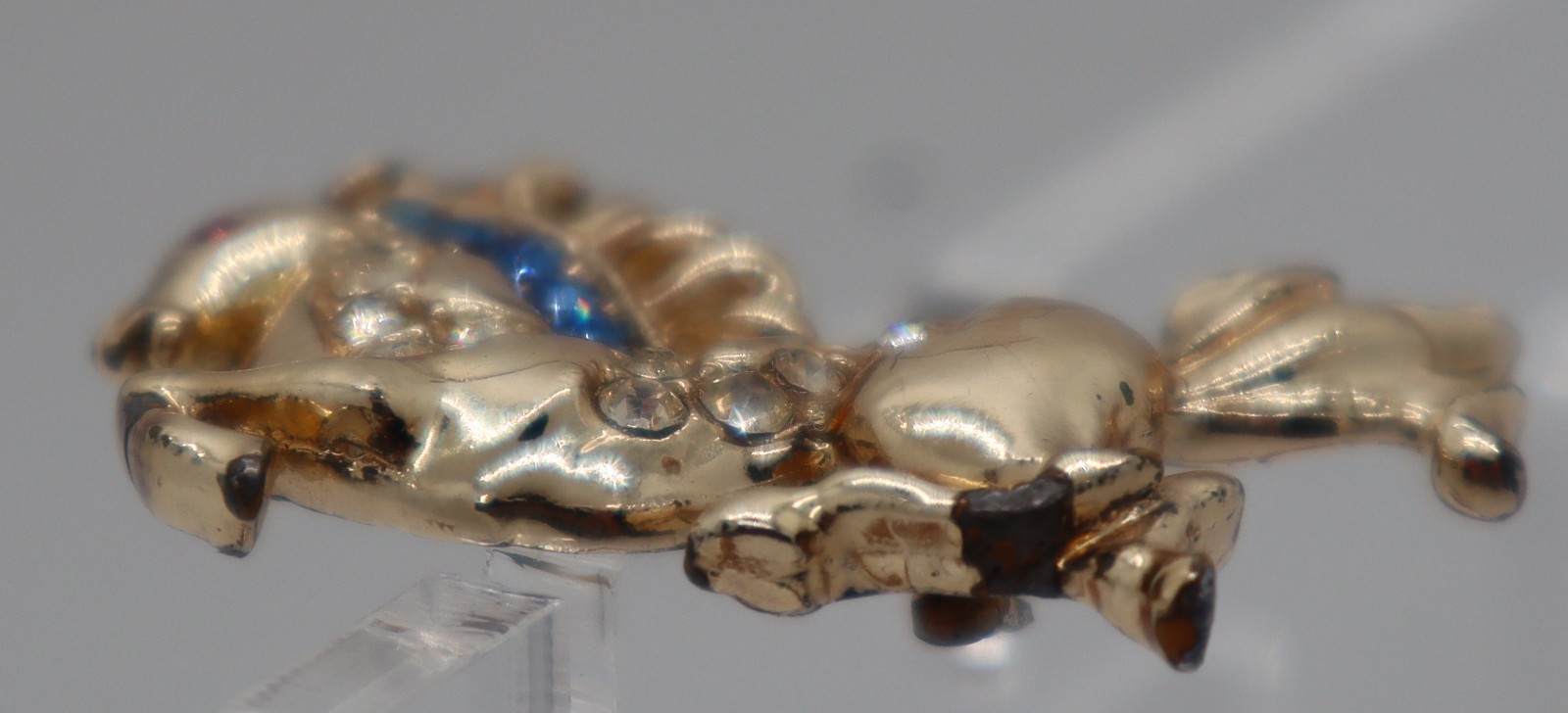 Vintage Figural Carousel HORSE Brooch Pin MCM Blue, Clear, Red Stones Gold tone