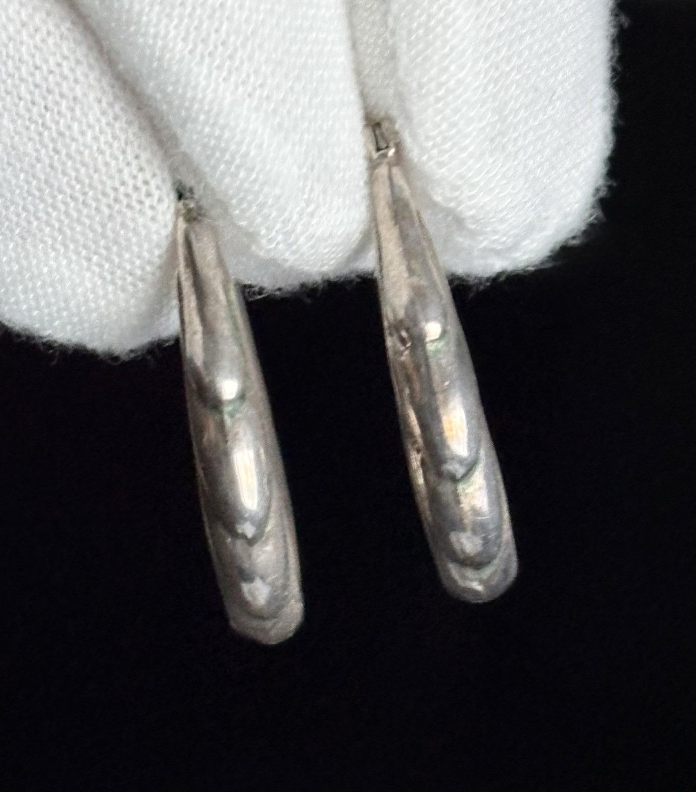 Vintage Sterling Silver Hoop Earrings 925 Dangle Drop Puffy Scalloped Ladies 1in