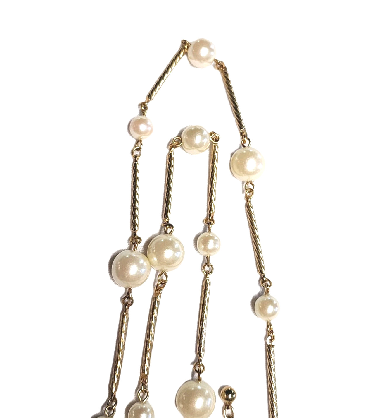 VTG AVON SH Gold Tone Twisted Bar Link & Cream White Faux Pearl Station Necklace