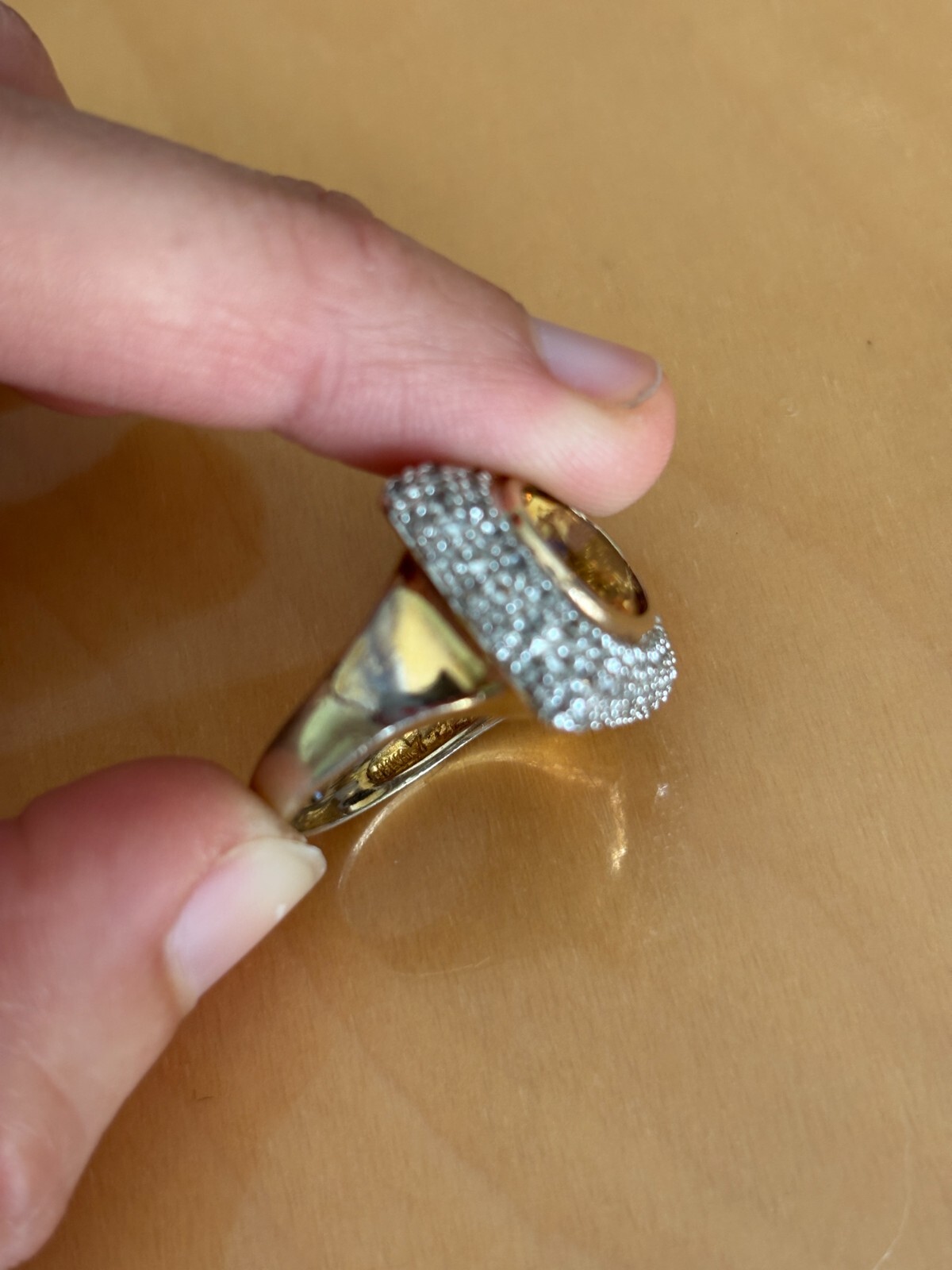 VINTAGE GOLD PLATE STERLING 925 CITRINE CZ COCKTAIL RING *8.6 gm*