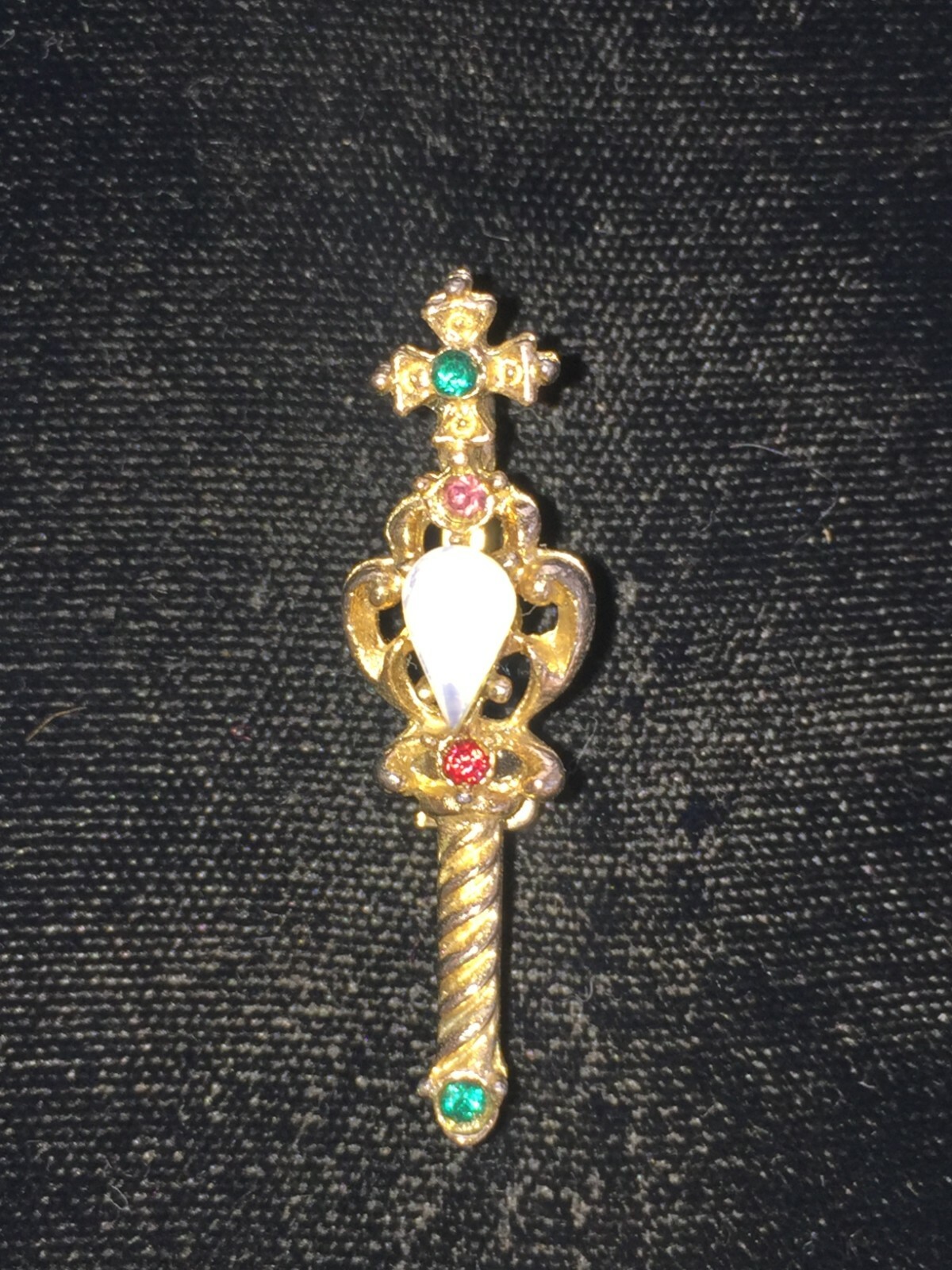 Antique Sword Brooch w/ Ruby, Opal, Emerald and Light Amethyst Gemstones