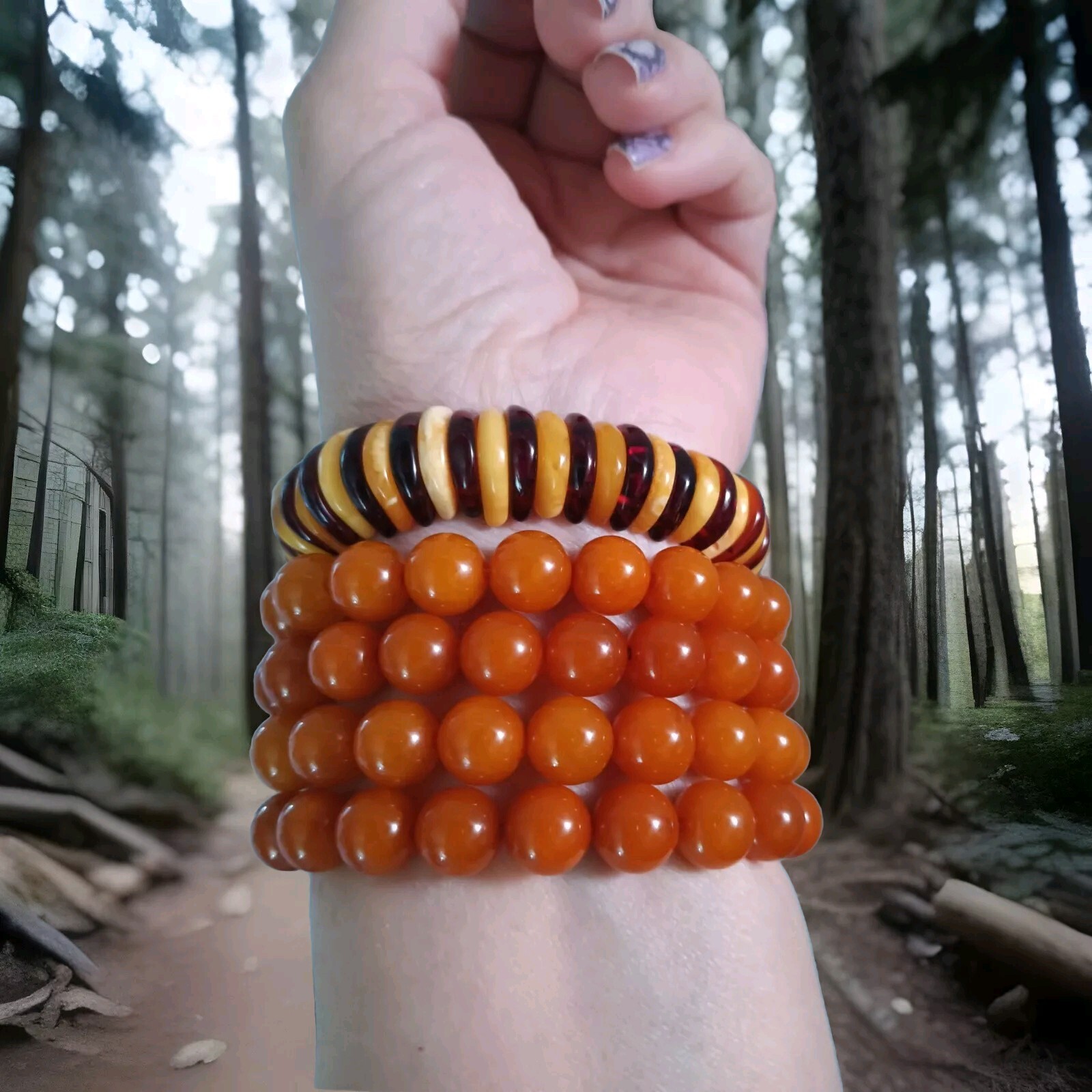 5 Baltic Amber Bead Bracelets Stretch Beaded Butterscotch 10mm From Estate