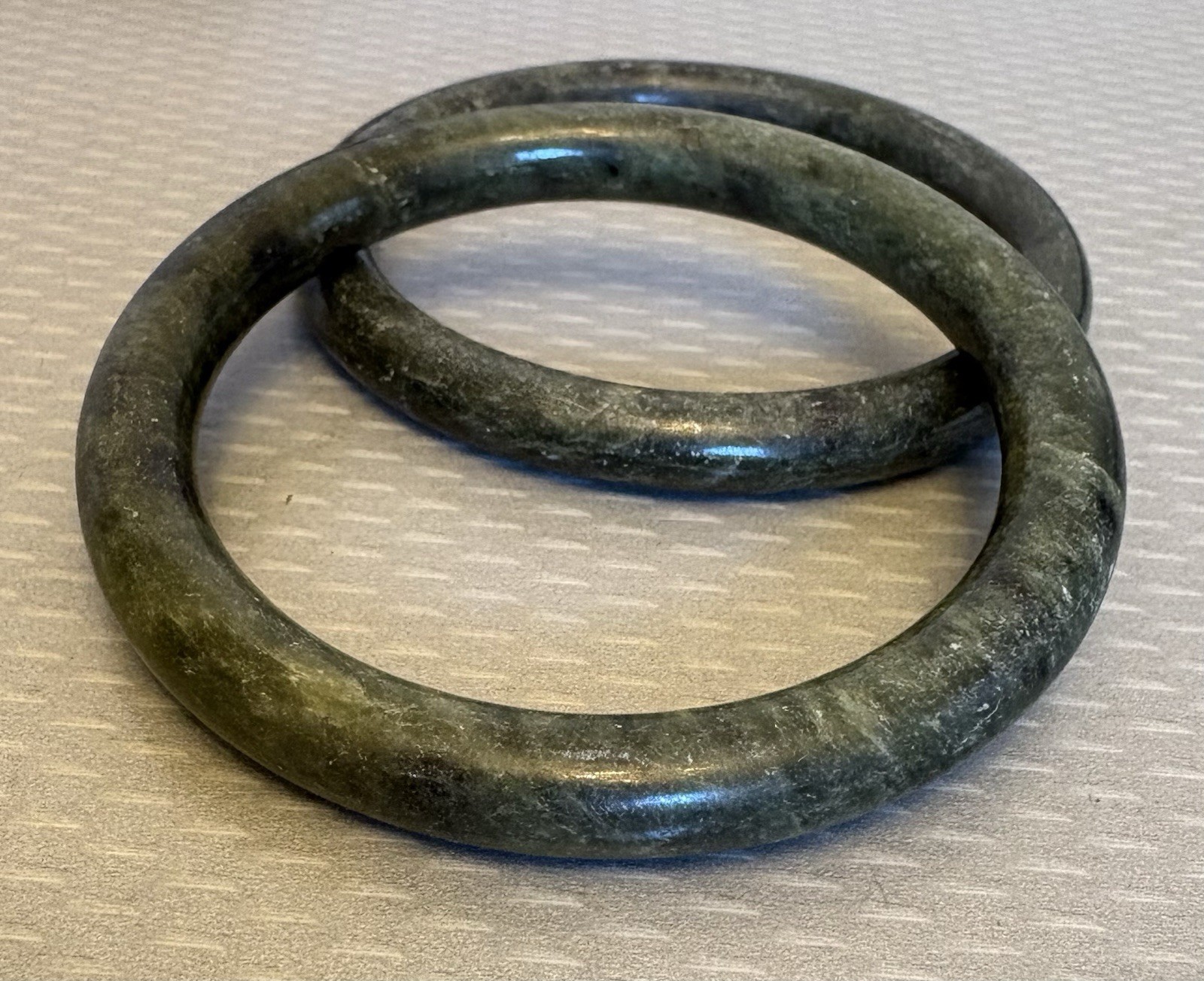 Vintage Spinach Jade Bangles Pair Natural Nephrite Dark Green Stone 10mm 88g