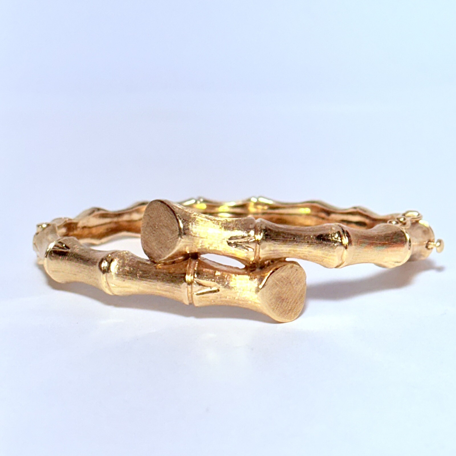 Vintage Daniel S. Rine 14K Yellow Gold 6.6″ Bamboo Bypass Hinged Bracelet 22.9g