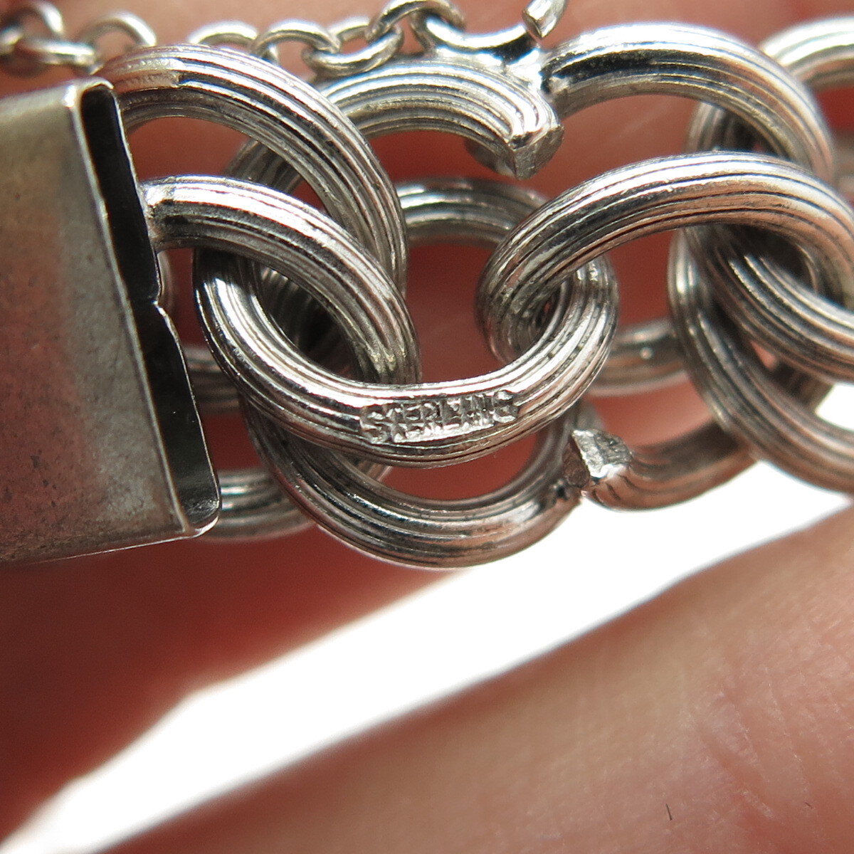 925 Sterling Silver Antique Art Deco Double Rolo Link Bracelet 7″