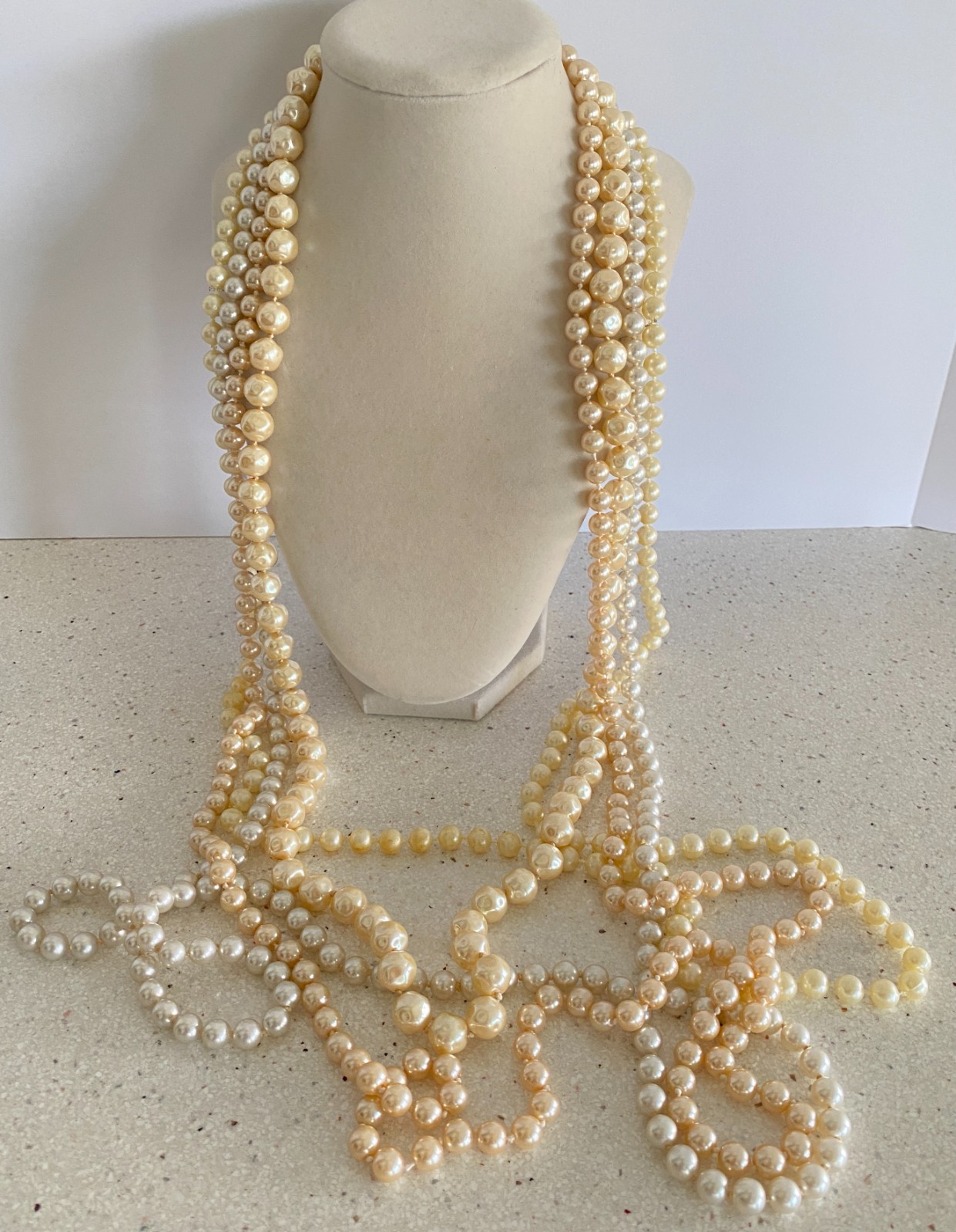 Lot of 4 Vintage Faux Pearl Necklace Strand Lariat 56″ 54″ 48″ 36″