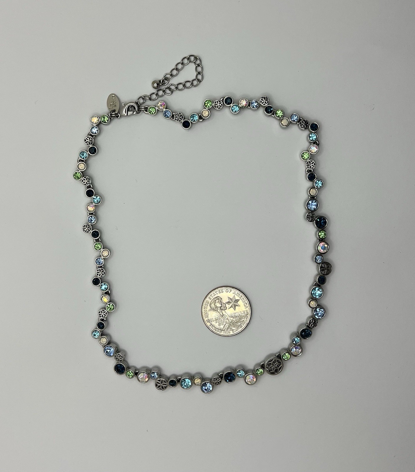 Lia Sophia “Happy Hour” Retired Necklace w/Crystals In Blues, Green & AB Colors