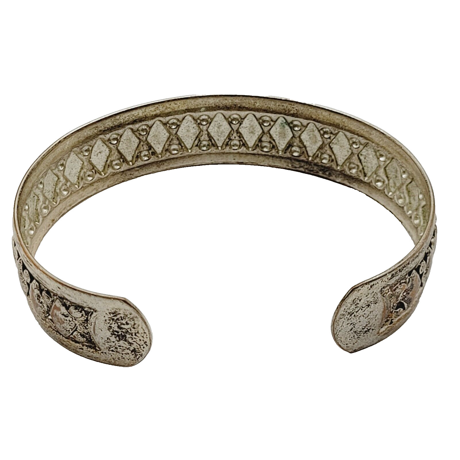 Two Vintage Metal Cuff Bracelets 1 Brass & 1 Silver Tone Patterned Tarnished