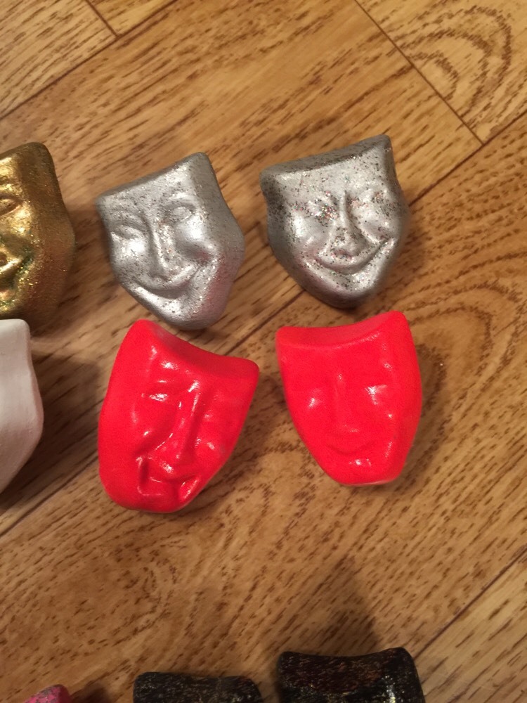 Art Pottery Ceramic Post Earrings 7 Theater Masks Comedy Drama Vintage 1950