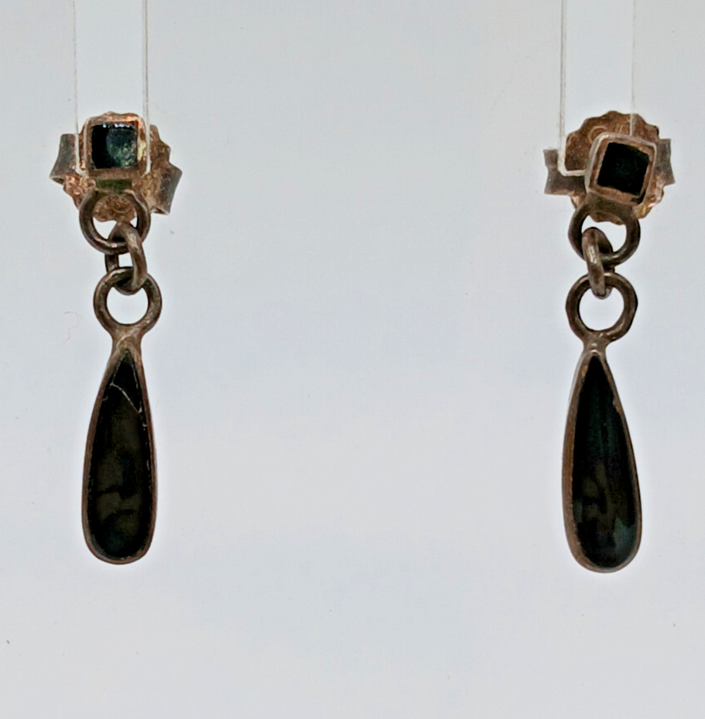 VTG 925 CW Black Onyx Dangle Earrings 0.75in Sterling Silver 1.3gtw Teardrop