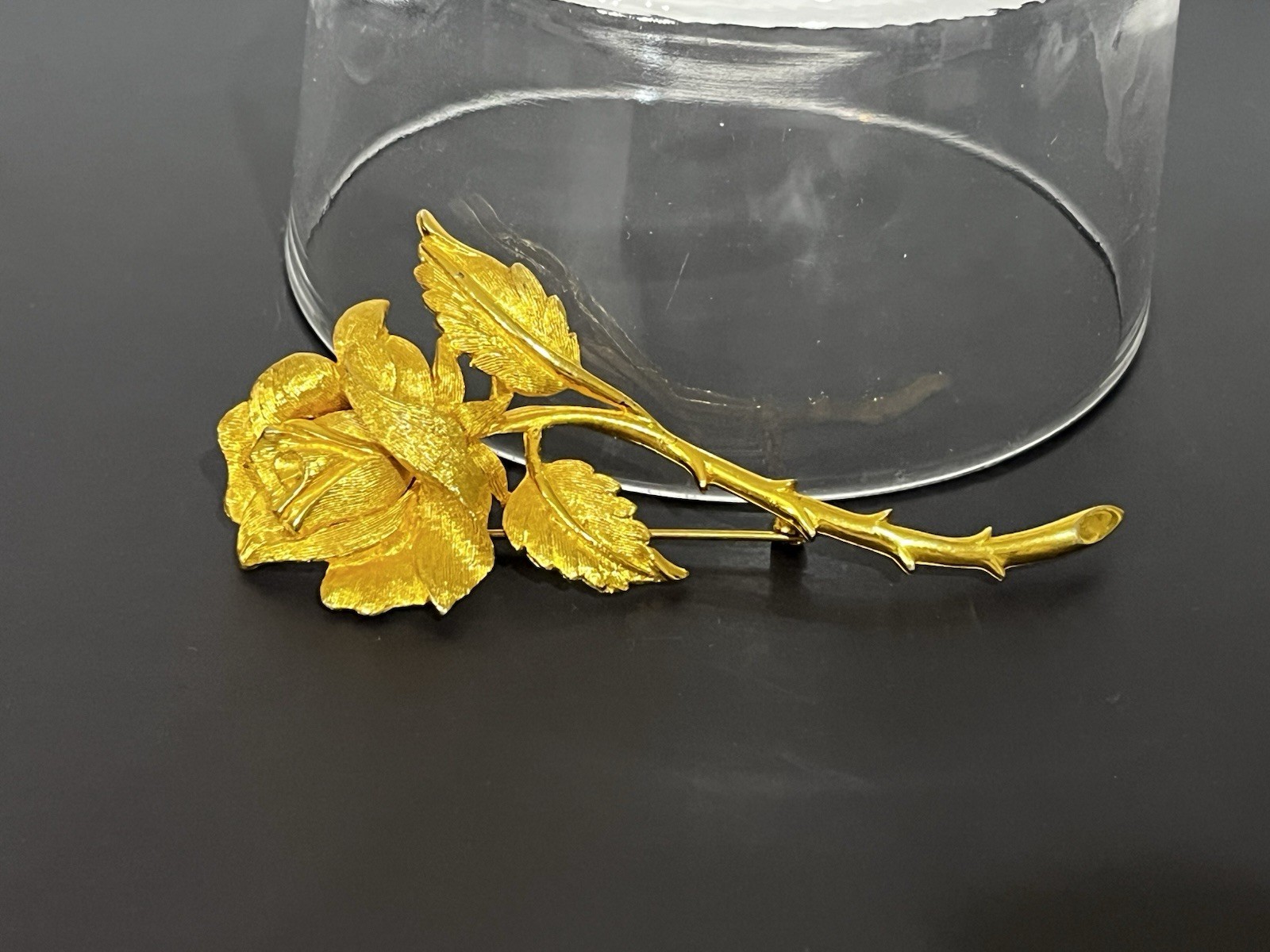 Charel Signed Gold -tone Long Stem Rose Pin 3.75”x 1.5-2”