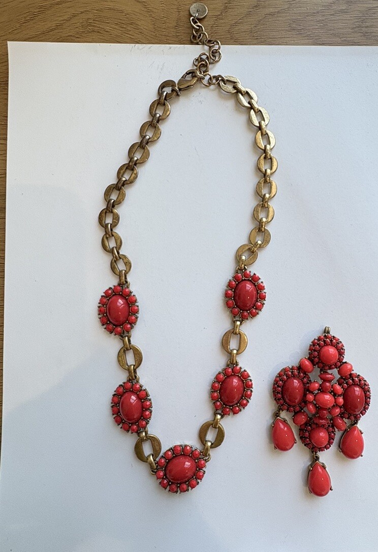 Stella Dot Necklace Sardinia Red Coral Removable Pendant 22-24” Gold Tone