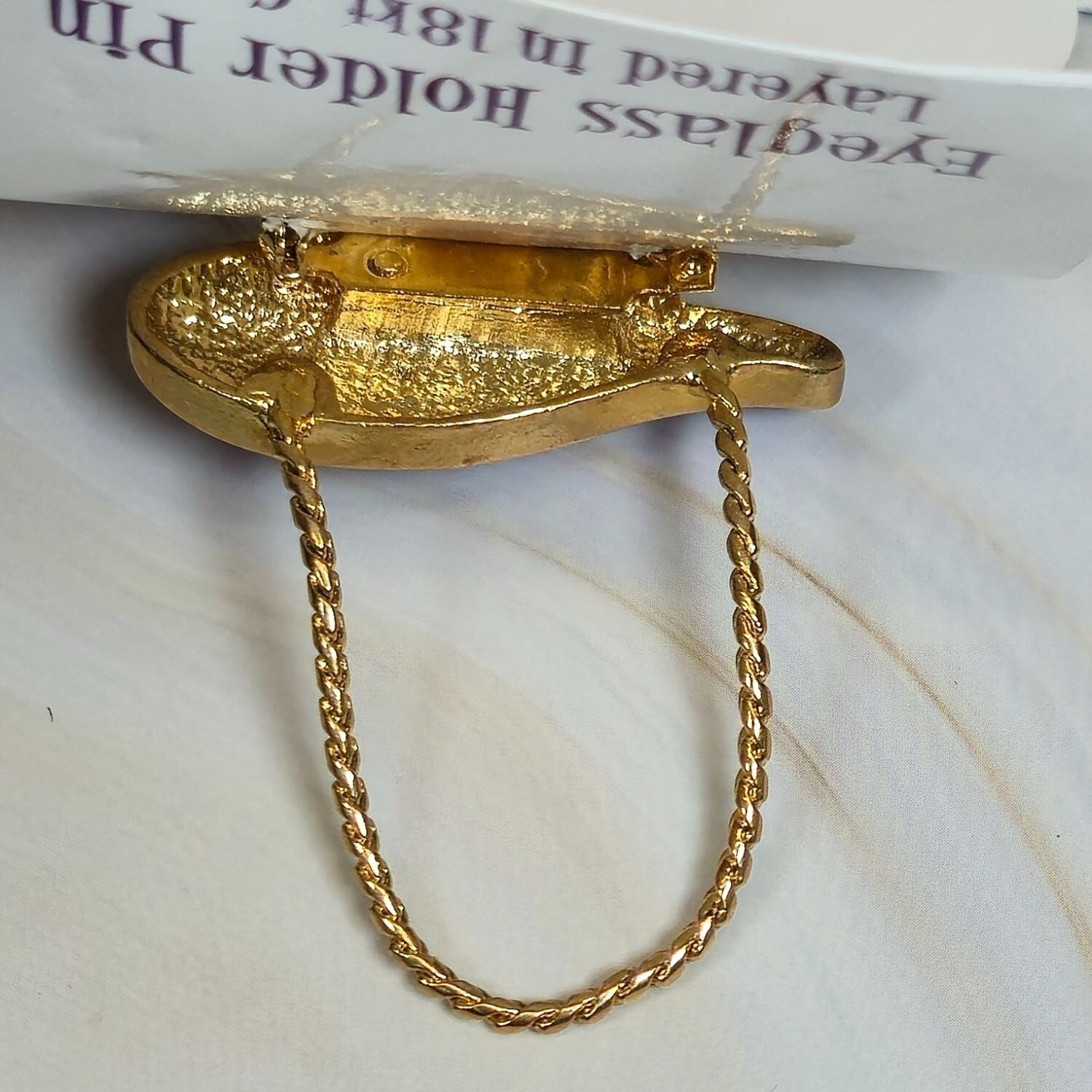 NEW 18K Gold Red Hattitude hat Society Eyeglass Holder Pin Brooch Vintage NOS