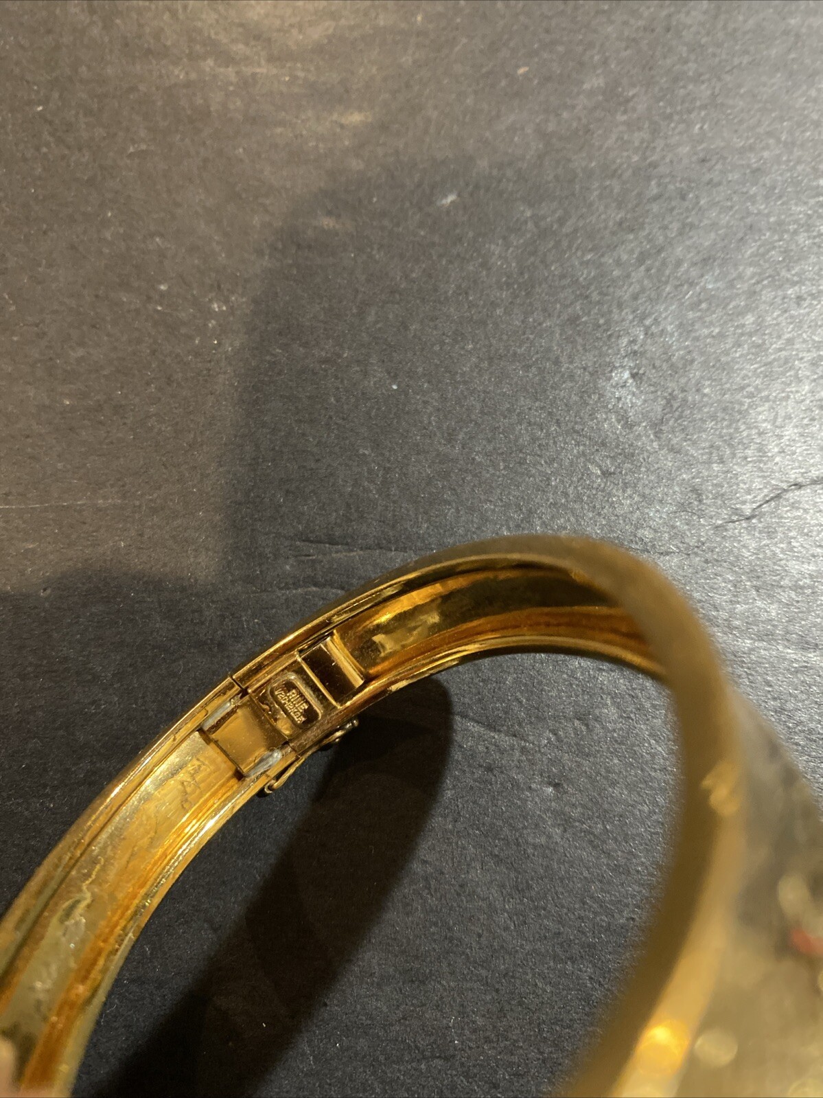 Vintage Signed RINE Yellow Gold Filled Etched Bangle Bracelet