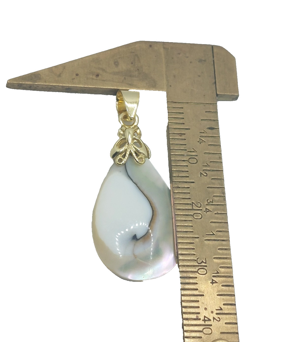 Vtg. Tear-dropped Shaped MOP Blister Pearl Pendant .925 Vermeil Butterfly Bail