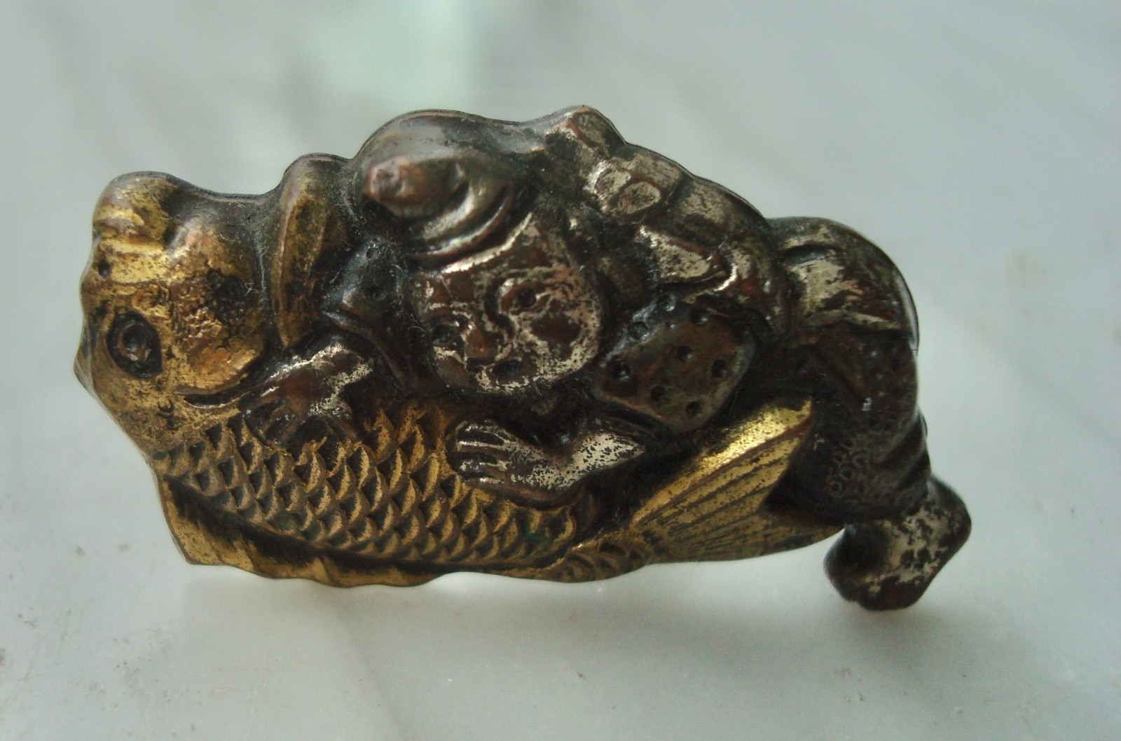 Vtg Menuki SHAKUDO Japanese Mixed Metal Sterling SILVER KOI Figural CUFFLINKS