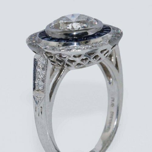 2CT Lab-Created Diamond Vintage Halo Sapphire Engagement Ring 14K White Gold FN