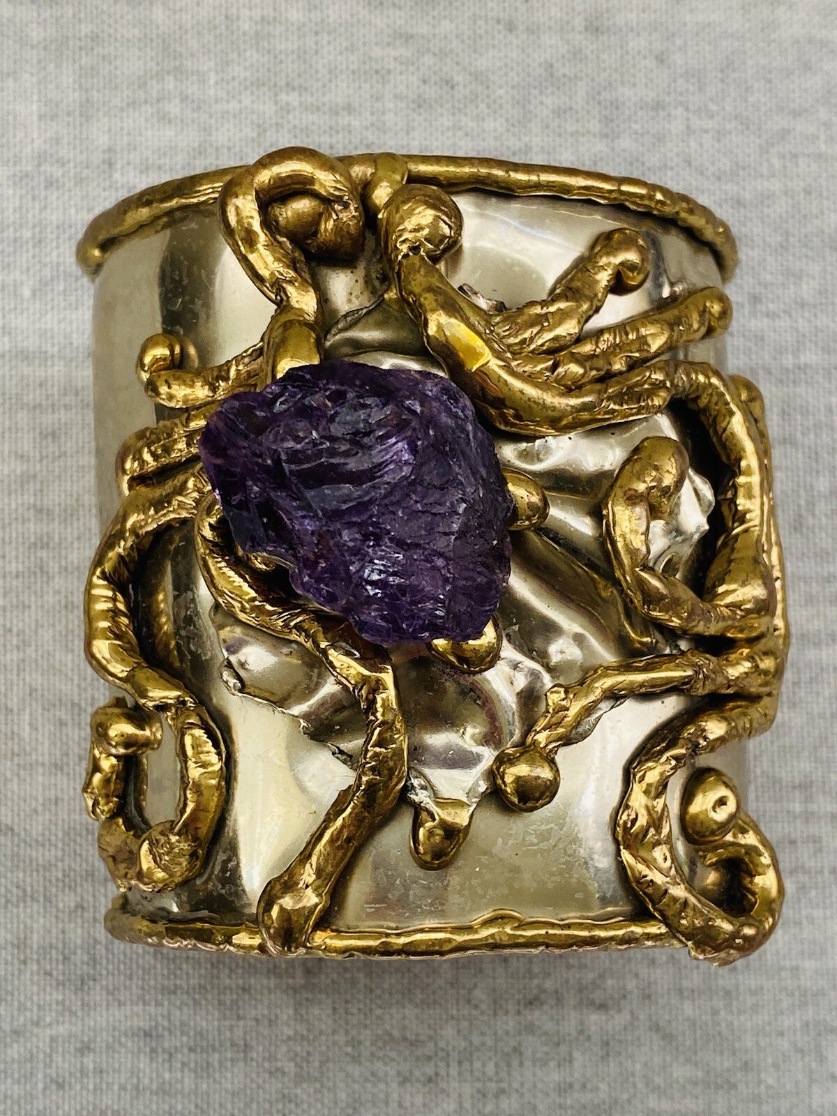 Vintage COPA COLLECTION Huge Chunky Brutalist Modernist Cuff Bracelet Amethyst