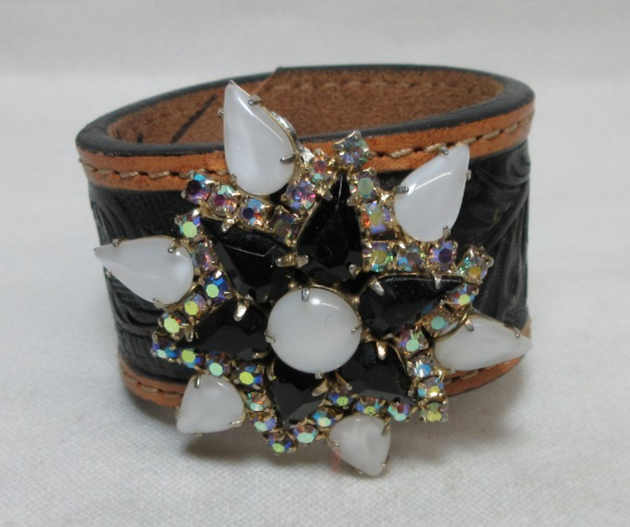 RE-LOVED LEATHER DESIGNS BRACELET WITH RHINESTONE STAR BY KENNEATHIA HAGEN #70