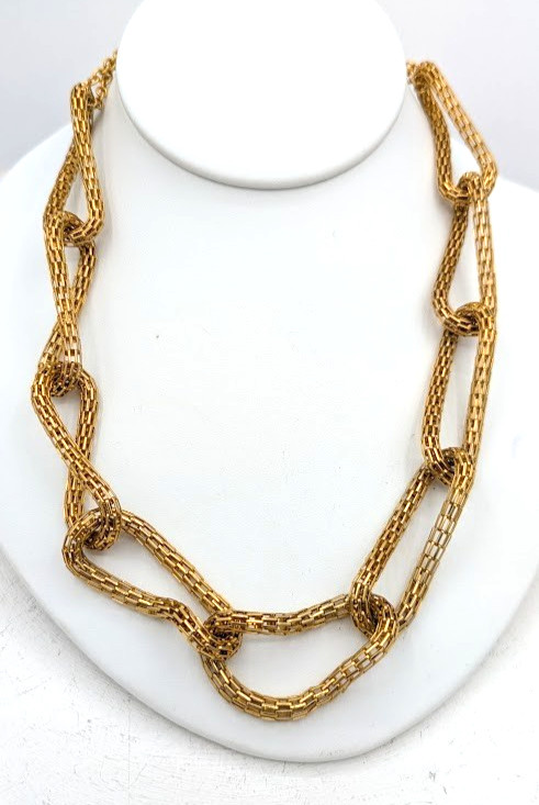 Vintage Mesh Link Necklace Lightweight Gold Tone Chain 16 Inch