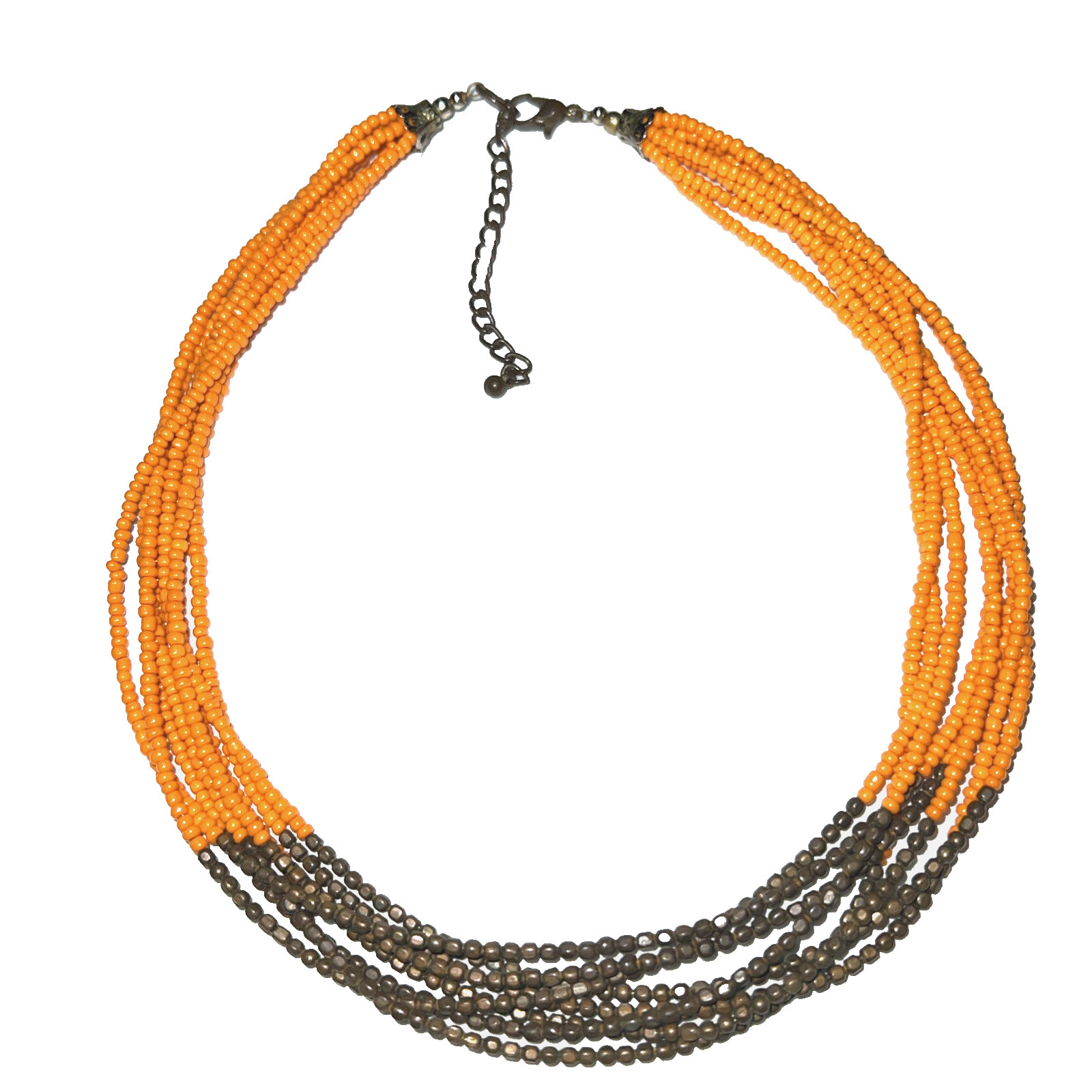 Vintage Brass & Yellow Glass Sead Bead Necklace Multistrand 21″
