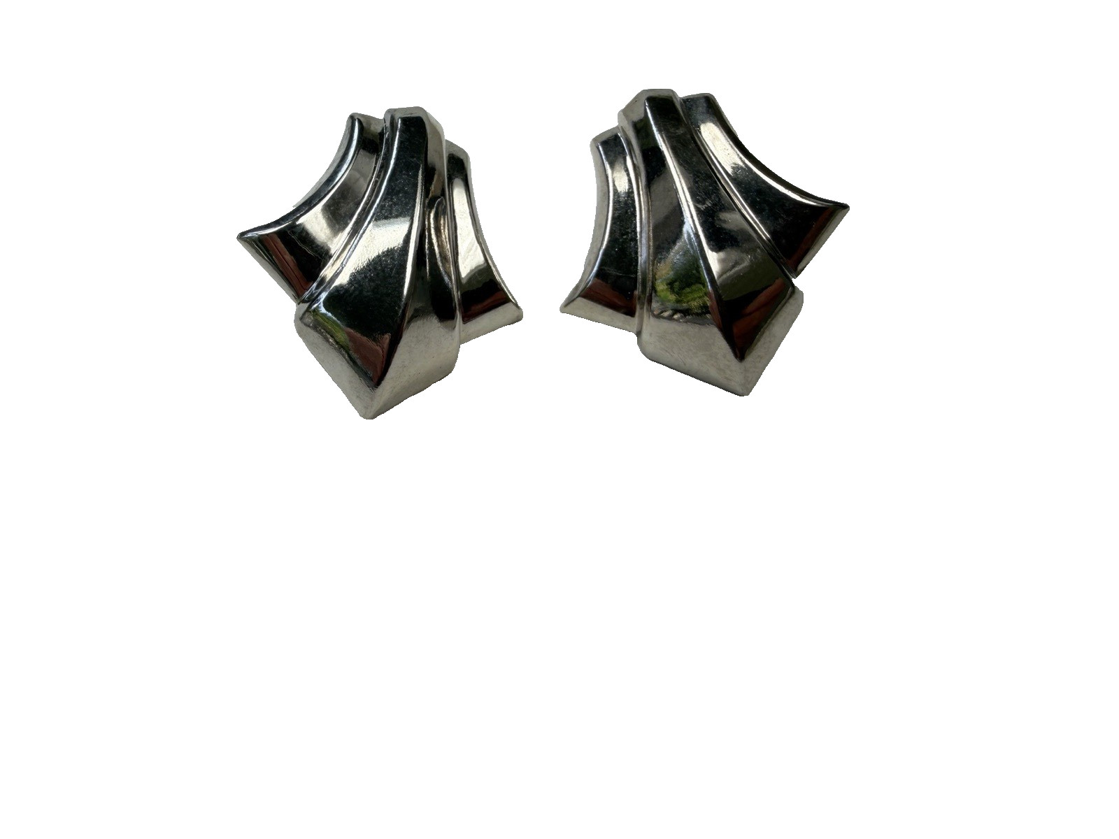 Vintage Silver Tone Sculptural Statement Earrings Geometric Modernist Pierced