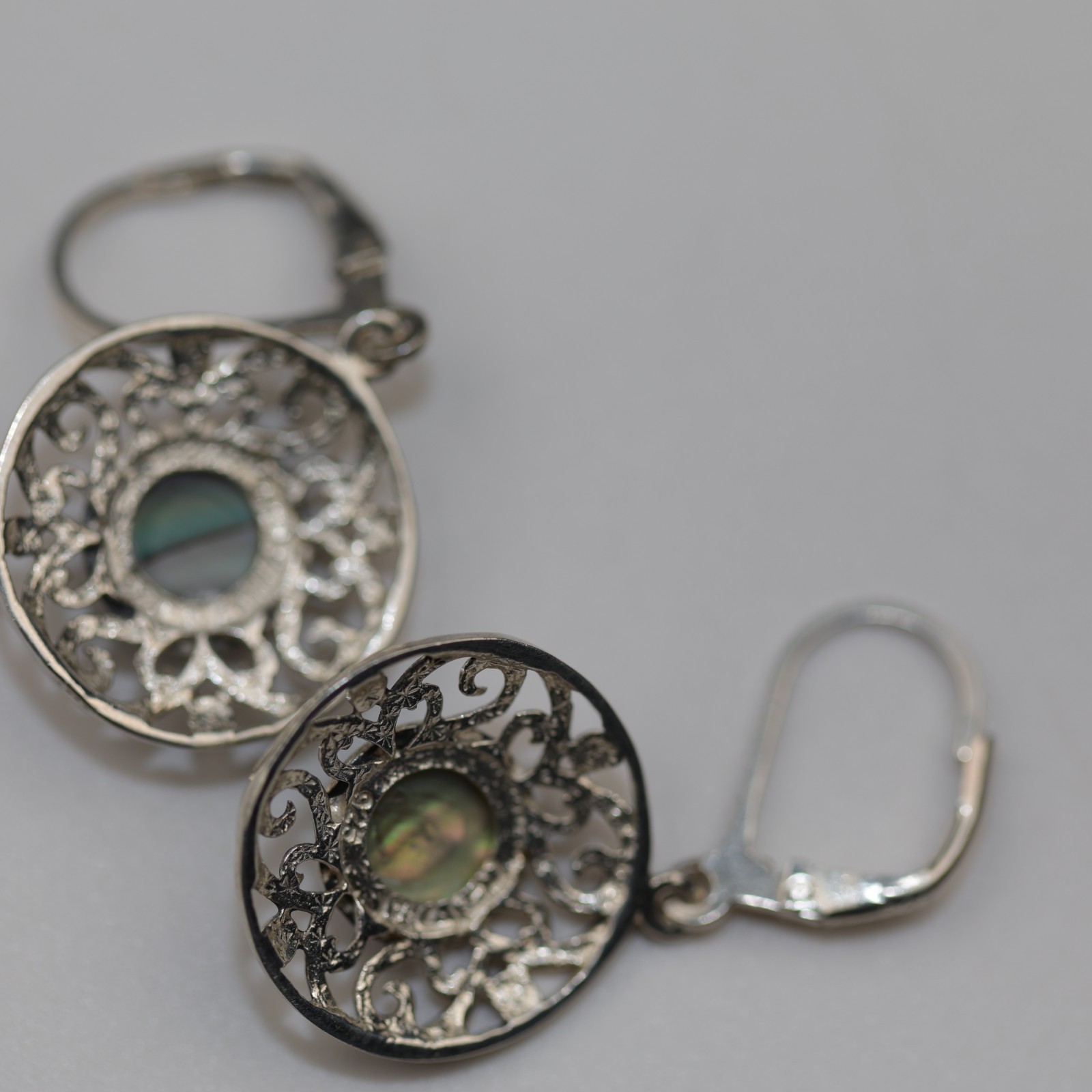 Abalone Gemstone Dangle Earrings Sterling Silver