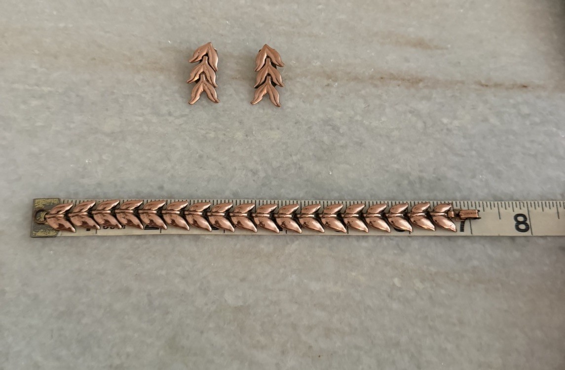 Vintage MCM Renoir Copper Bracelet Clip On Earring Set All Signed
