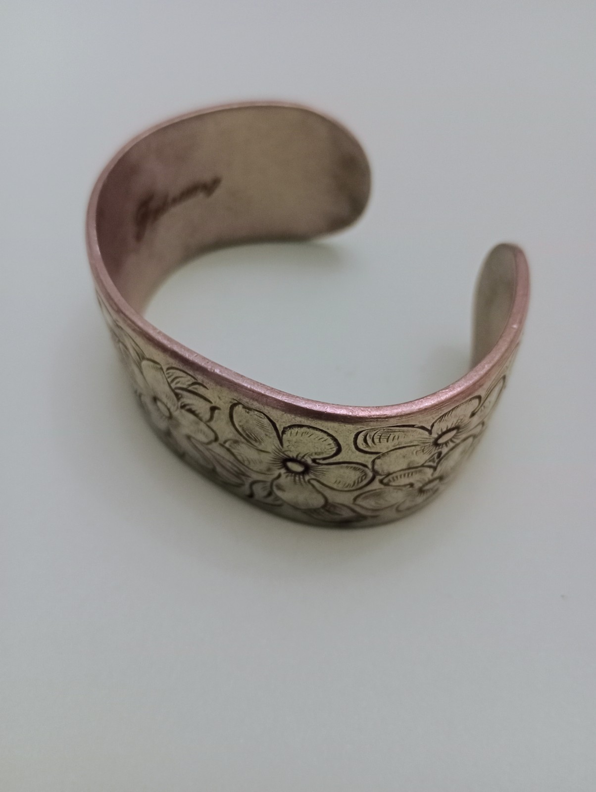 Salisbury Pewter Cuff Bracelet Floral “February” Vtg