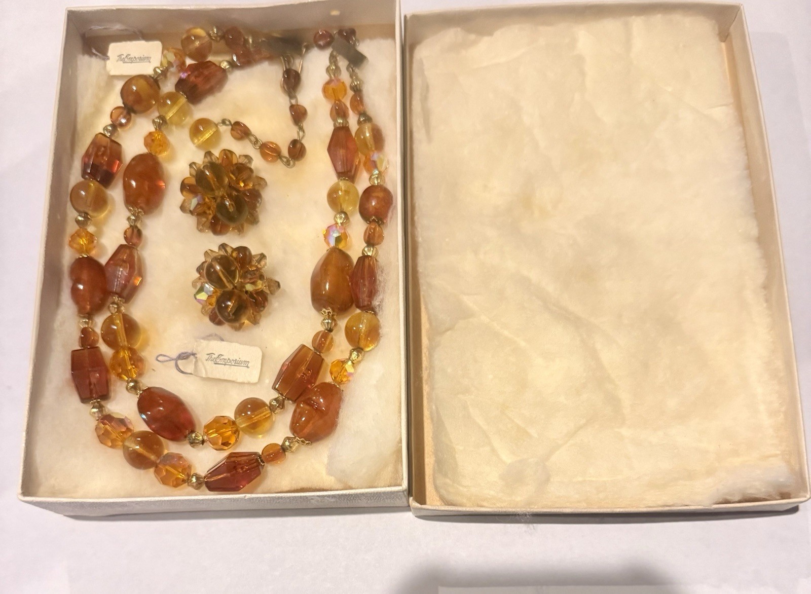 Stunning 1960s The Emporium Multi-Strand Amber Bead Statement Necklace & Earring
