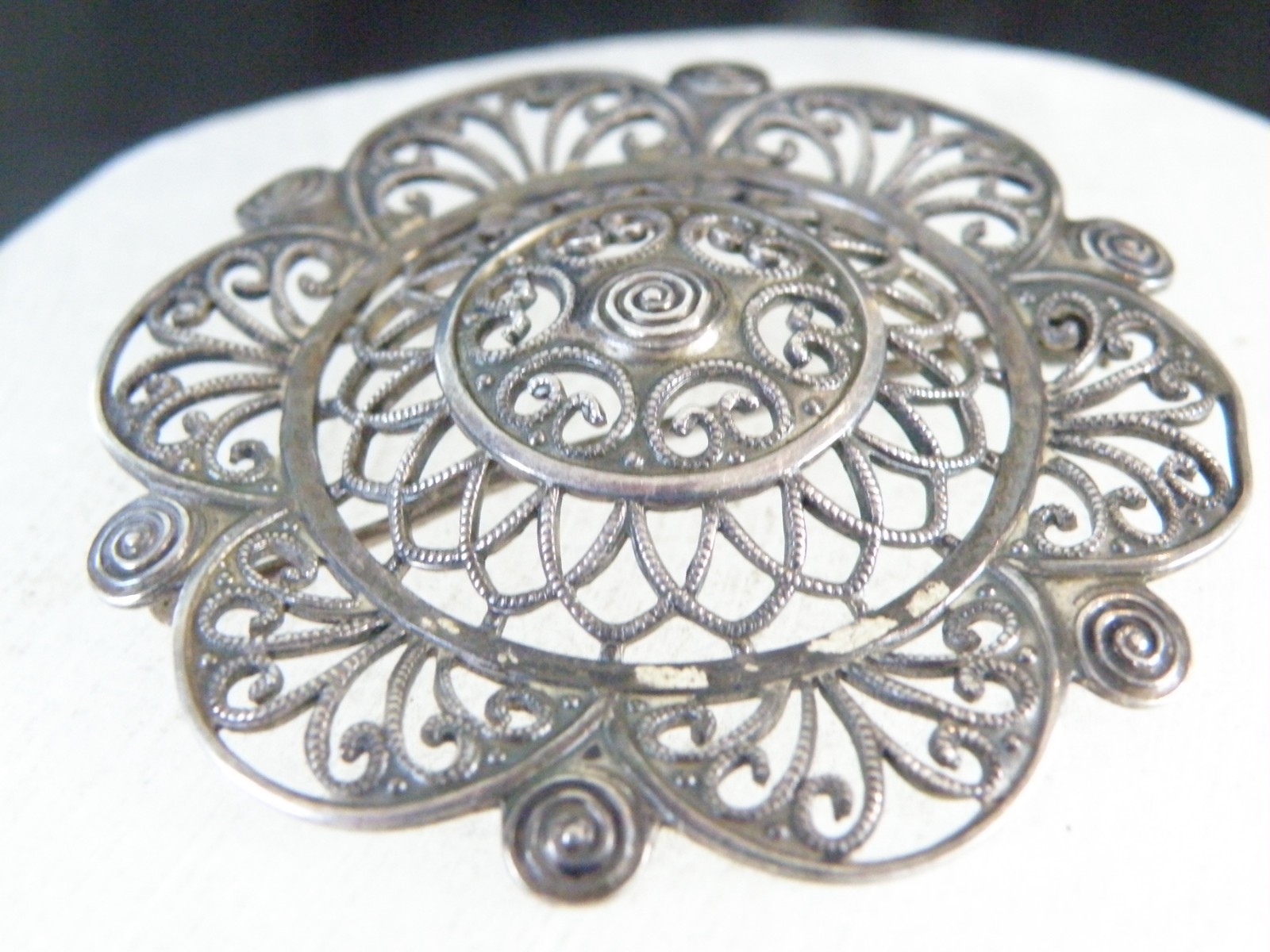Antique 835 Silver Germany WMF Ikora Large Filigree Brooch Pin