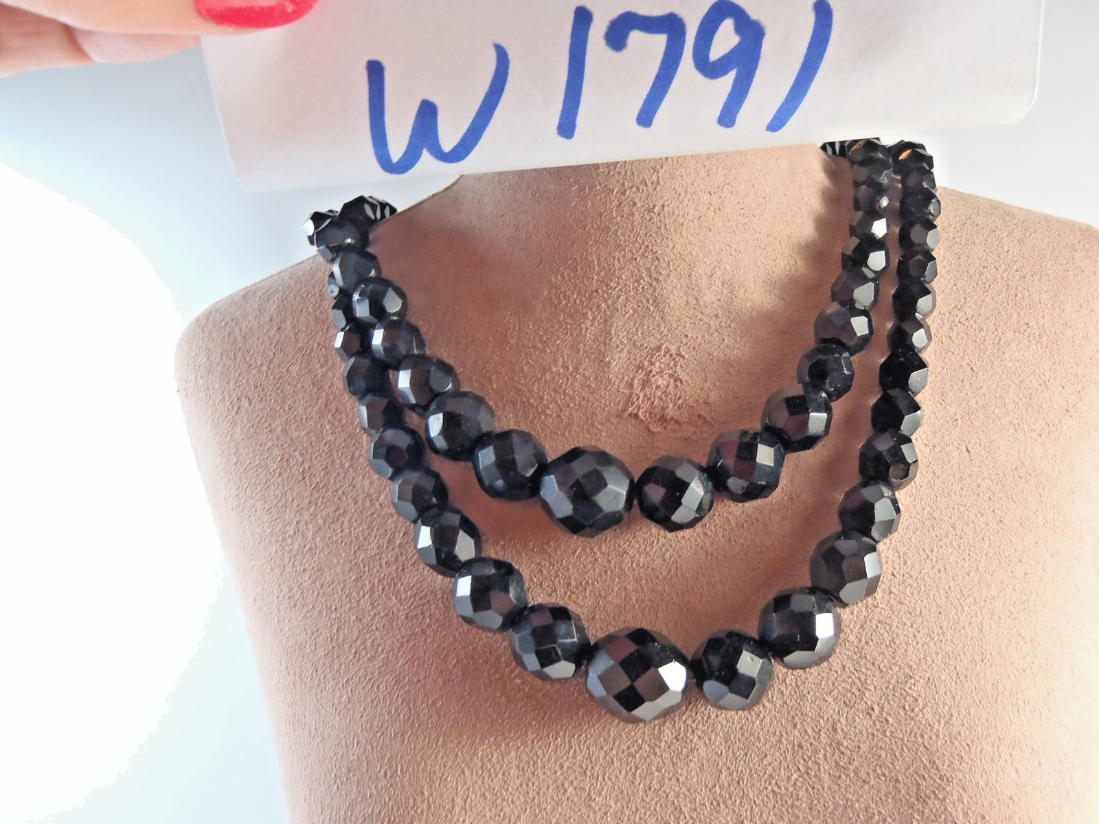 Vintage Laguna Black Faceted Glass Double-Strand Necklace