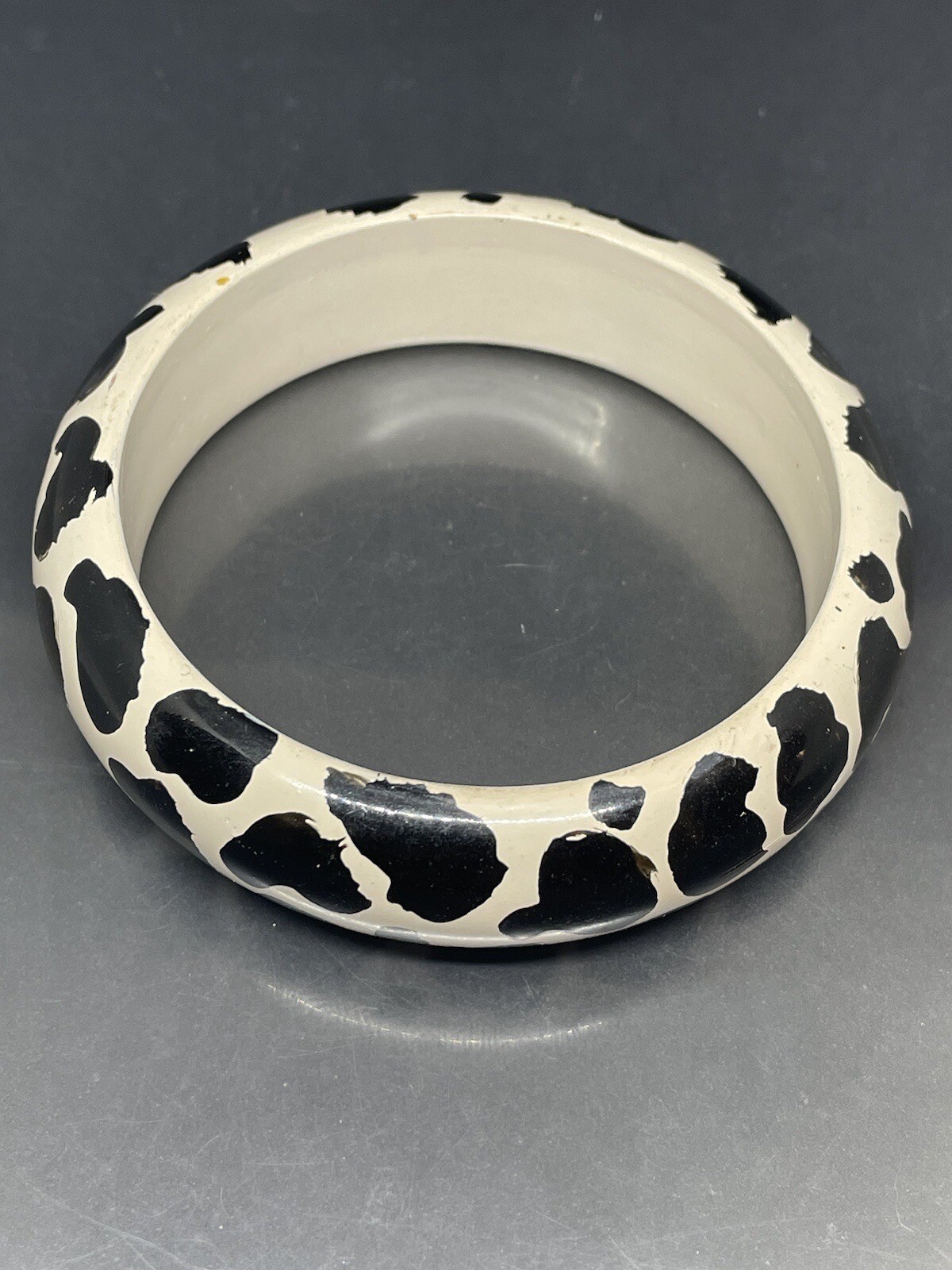 VTG Black/White Wood? Lucite? Animal & Floral Print 7.87” 2 Bangle Bracelets Set