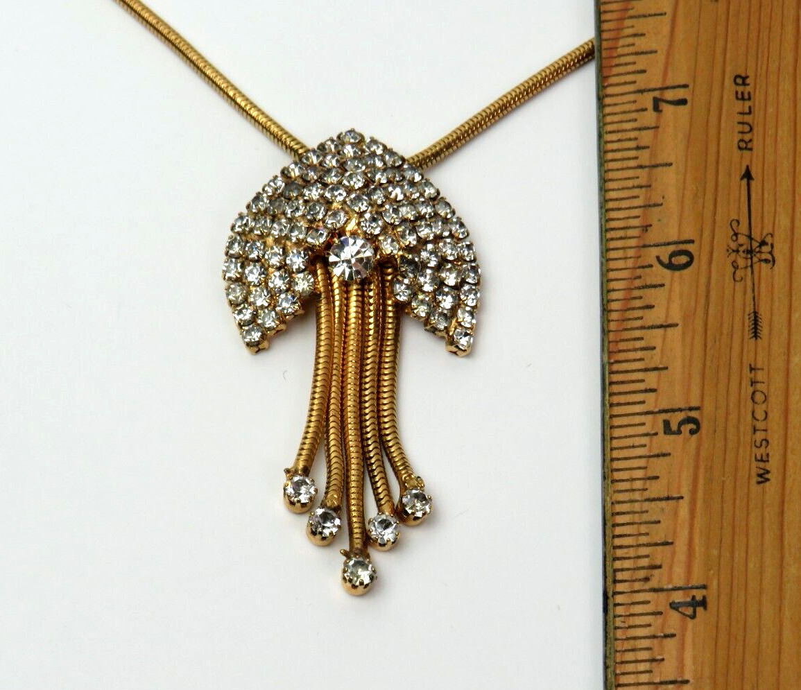 VTG 1930s – 1950s ART DECO GOLDEN CRYSTAL 5 DANGLER PENDANT NECKLACE 22 3/8″
