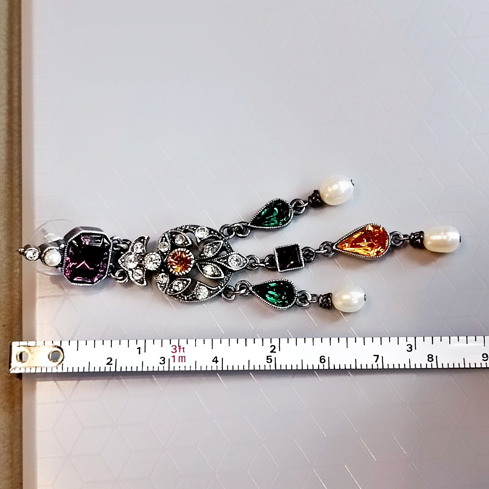 BEN-AMUN Crystals Chandelier Silver Tone Earrings , Length 3.2 inch