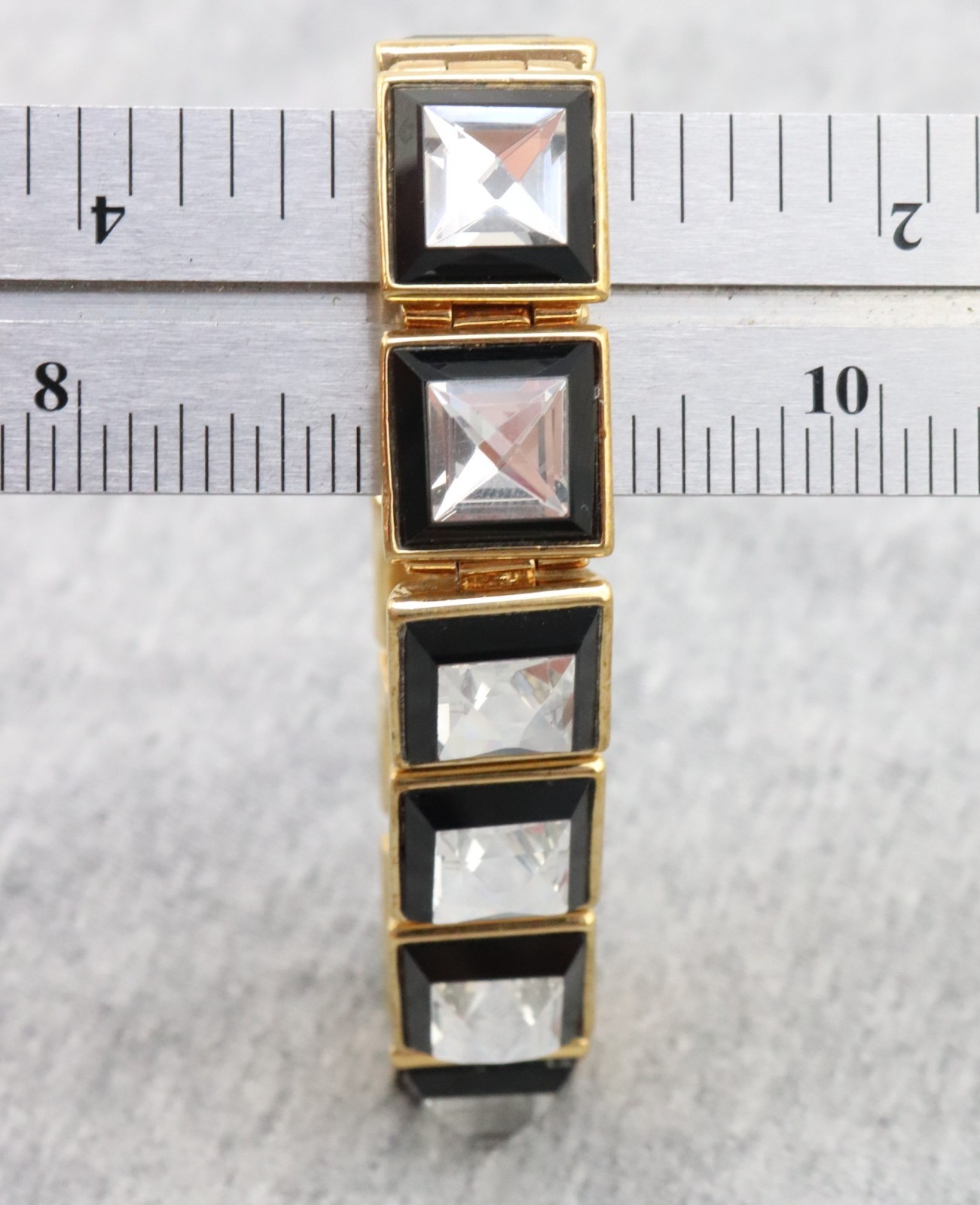 7″ Vintage Henri Bendel Square Crystal Rhinestone Clasp Bracelet Gold Tone Heavy