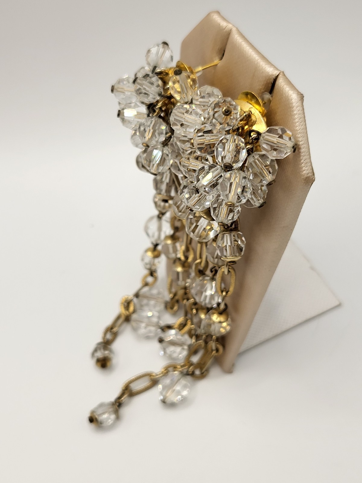 Vintage French Crystal Chandelier Earrings Convertible Clip/Pierced 5″ Dangles