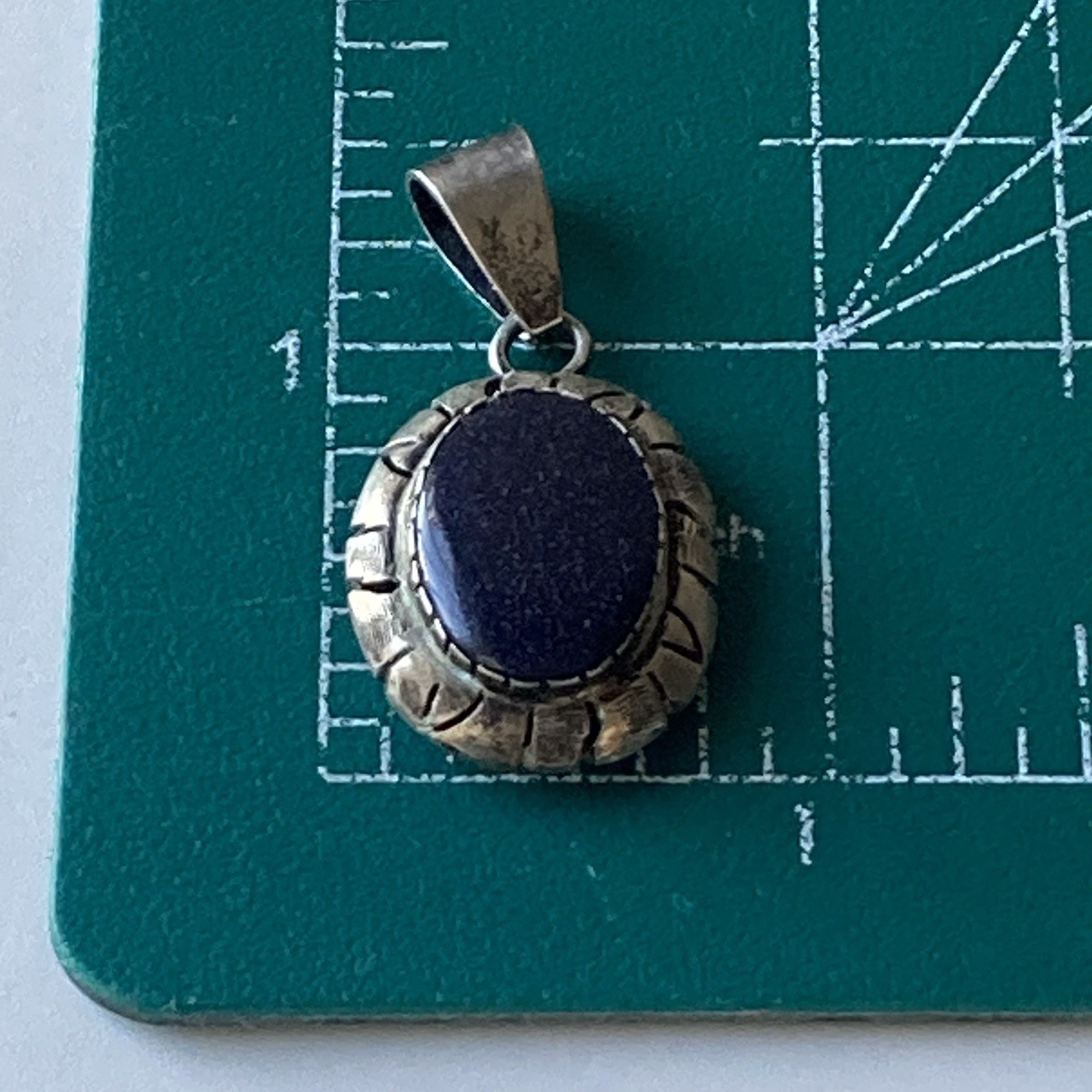 Vintage Sterling Silver 925 Blue Sunstone Pendant Mexico Made Chunky Modernist