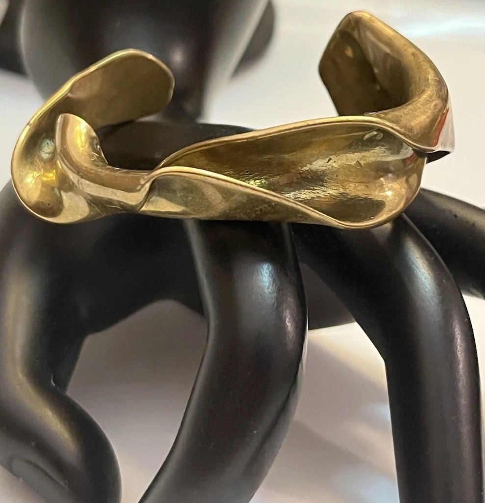 Vintage Modernist Brutalist Molten Sculpted Patina Bronze Thick Cuff Bracelet
