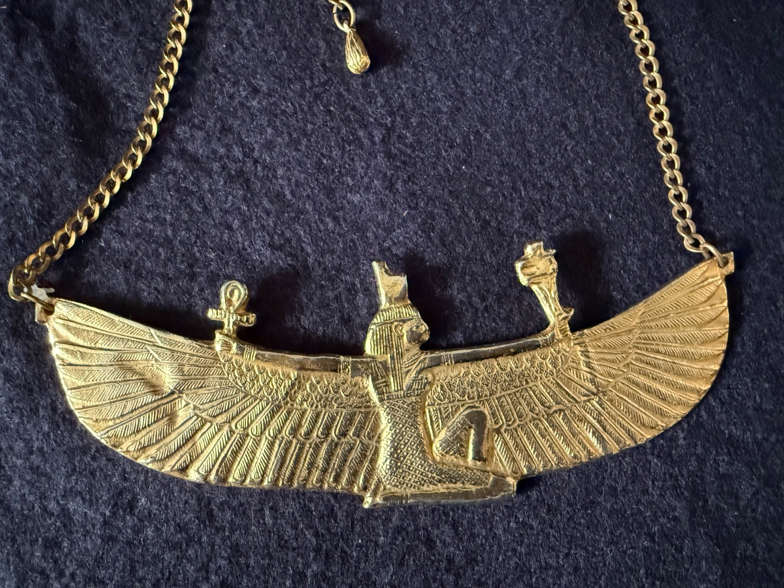 Alva Museum Replica Isis Goddess Large Pendant Necklace Egyptian 70s ~Gold Tone